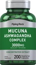 Piping Rock Mucuna Ashwagandha 3000mg XI124; 200 Kapsułek XI124; Complex Extract Supplement for Women and Men XI124; Vegetarian, Non-GMO, Gluten Free