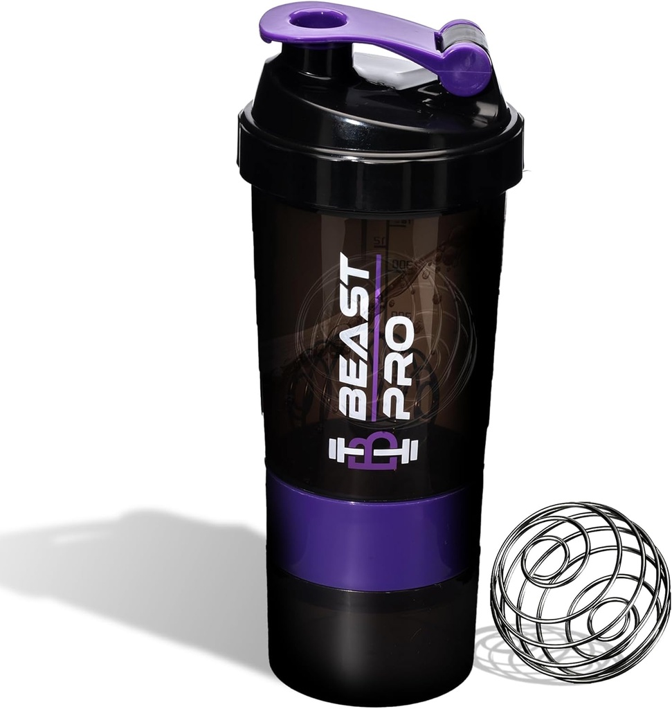 Beast Pro Shaker Butelka do wstrząsów białkowych i przedtreningów 124; Białko & Pill Storage Bin 124; 16 Ounce Bittle 124; Plastic Shaker Butelka 124; Płynny dowód 124; BPA Free (Purpurowy)