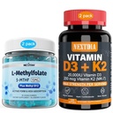 Witamina D3 20 000 j. m. + K2 (MK7) 200mcg, L- MetylFolan 15 mg & Metyl B12 Gumumie