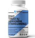 Ashwagandha 10000mg Tongkat Ali 40000mg Suplement z Multivitamin D3 K2 - Zdrowie i stres mężczyzn, Nastrój, Energia, Endurance Support - Ashwagandha kapsułki Tongkat Ali dla mężczyzn USA - 60 Hrabia