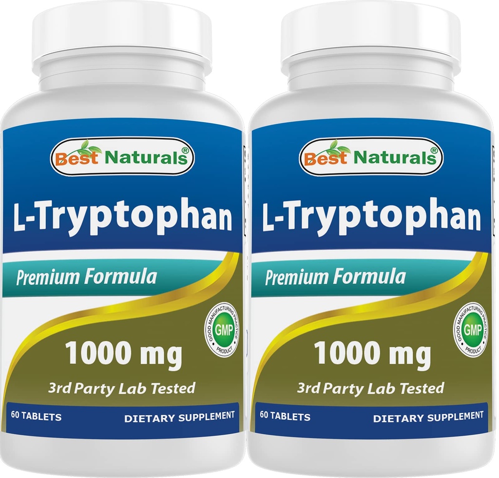 Najlepsi naturalni L- Tryptofan 1000 mg 60 tabletek (60 liczenie (opakowanie po 2))