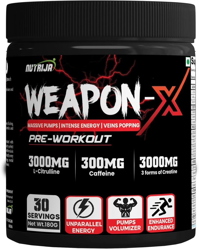 Weapon- X Pre- Workout Powder z 21 Aktywne składniki - 3 Najlepsze Formy Kreatyny, AAKG, Beta- Alanina, Kofeinowane 124; Pompy, Pompy Viens, Energia, Focus & Siła (30 Słupki (Mango))