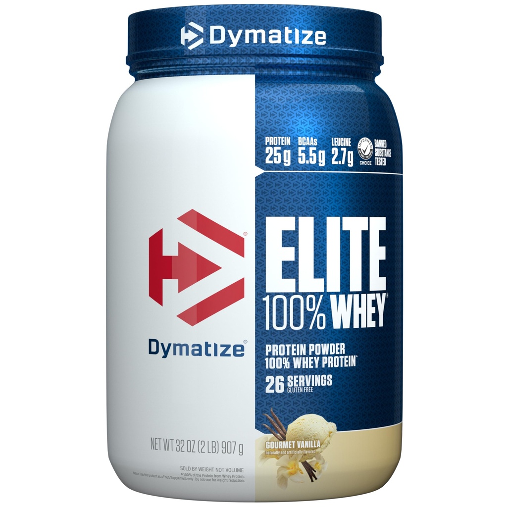 Dymatyzacja Elite 100% Proszek z białka serwatki, Leucyna L- Leucyna, Szybkie Absorbowanie i Szybkie Spożywanie do optymalnego odzyskiwania mięśni, Gourmet Vanilla, 32 Oz