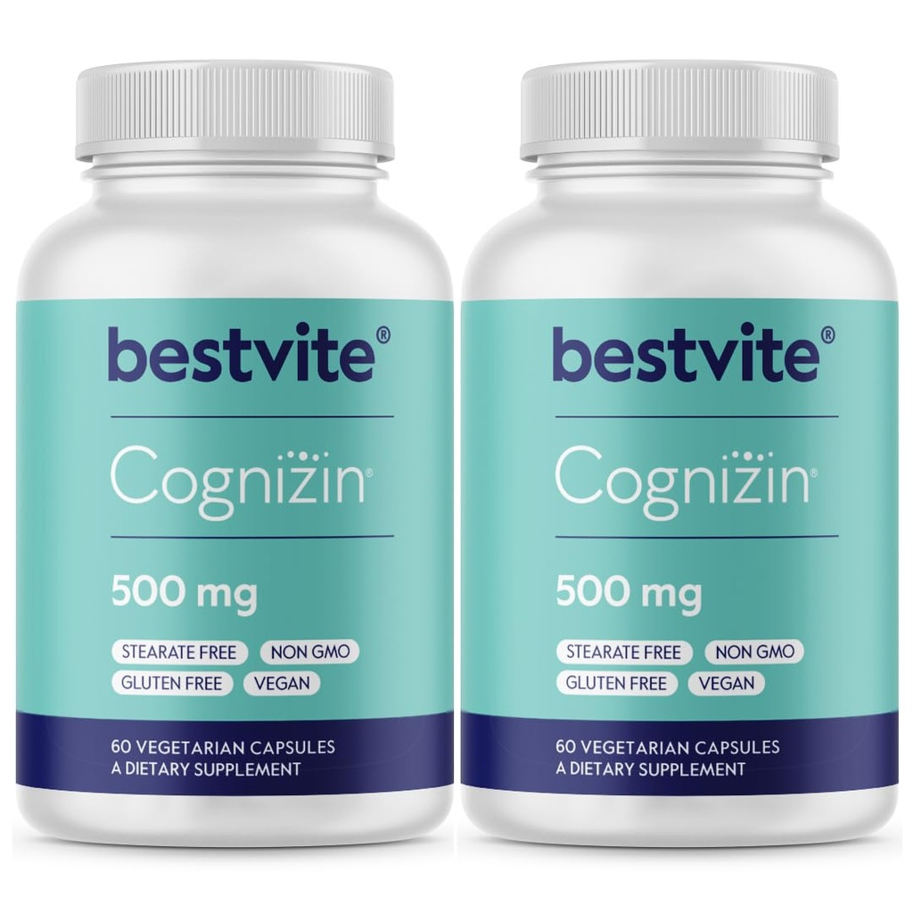 BESTVITE Cognizin Citicoline 500mg (120 Kapsułek wegetariańskich) (60x2) - Clinically Studied Premium Choline Nootropic - No Stearates - Vegan - Gluten Free - Brain Supplements for Memory and Focus