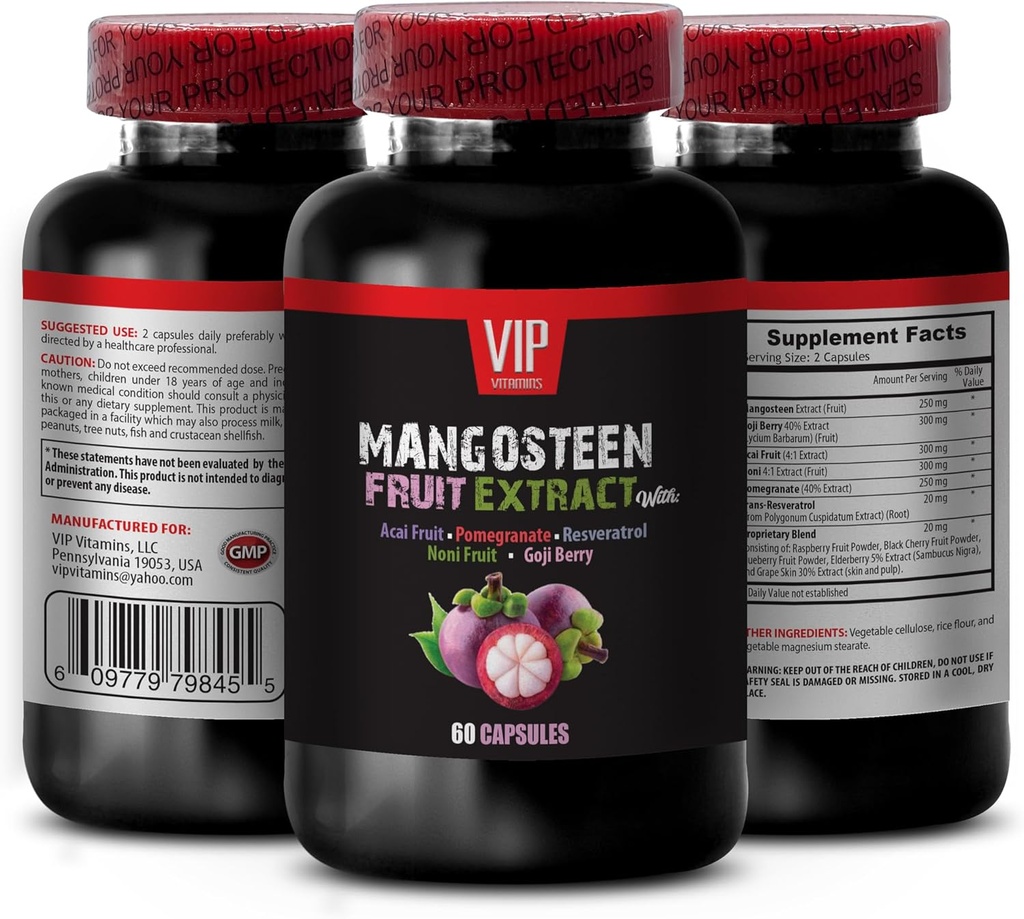 zwiększenie mocy mózgu i pamięci - MANGOSTEEN OWOCE OWOCE Z OWOCE ACAI, POMEGRANAT, RESVERATROL, NONI OWOCE, GOJI BERRY, suplementy Mangosteen, suplementy przeciwutleniacze dla kobiet, 1 Butelka 60 Czapki