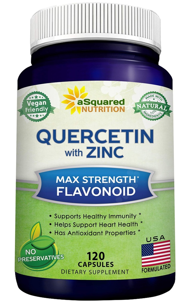 aSquared Nutrition Quercetin 1000mg z dodatkiem cynku - 120 Kapsułek - Quercetin Dihydrat z Black Elderberry & Cynk - Max Siła Proszek złożone pigułki, aby pomóc poprawić odpowiedź immunologiczną