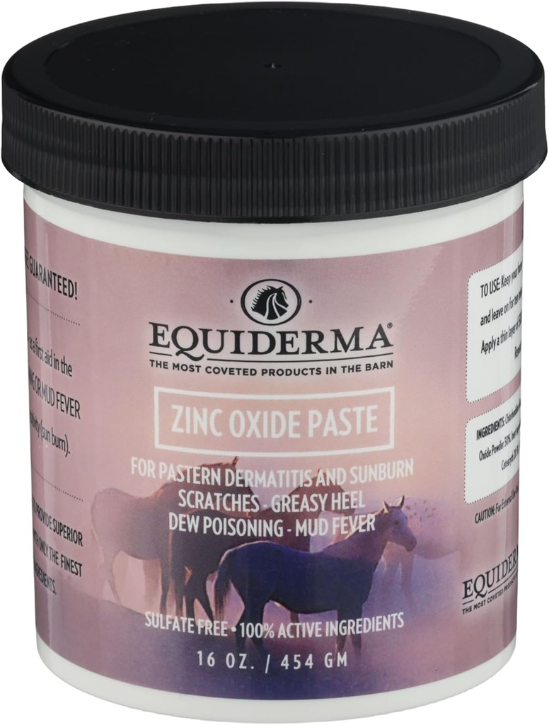 Equiderma Pasta tlenkowa cynku dla koni, 16 oz 124; Leczenie zapalenie skóry pasterna, zadrapania i oparzenia słoneczne 124; Chroniąca odporna na działanie wody Bariera i Tarcza UV 124; Leczenie skóry koni