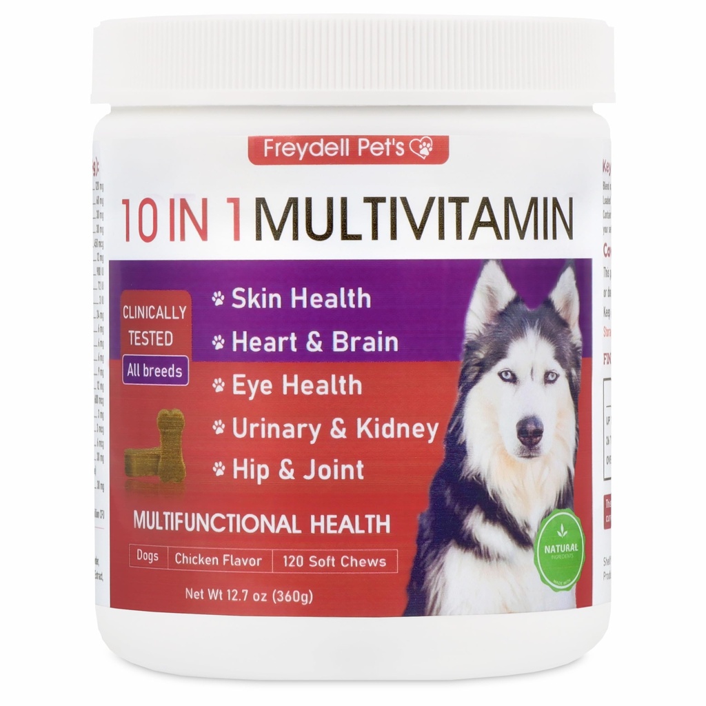 Freydell Zwierzęta domowe Multivitamin Dog Supplement: Glukozamina Chondroitin, Probiotyki, Omega Fish Oil, Skóra i Coat alergia Witaminy - Suplementy dla psów i witaminy