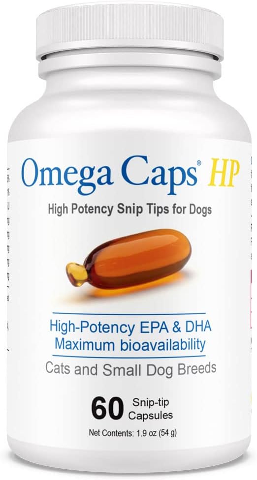 Omega Caps HP Snip Porady dla kotów i małych psów Wysoka potencja EPA i DHA Maksymalna biodostępność Suplement do oleju z ryb Vet Smarted Made in USA Skin Coat Joint and Heart Health 60 Kapsułki