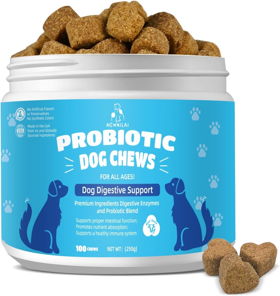 Natural Probiotic suplement diety dla psów - Probiotic Chewable z Prebiotyki i Enzymy Wspomaga Gut Zdrowie, Biegunka i trawienie, Poprawa układu immunologicznego Alergia skóry