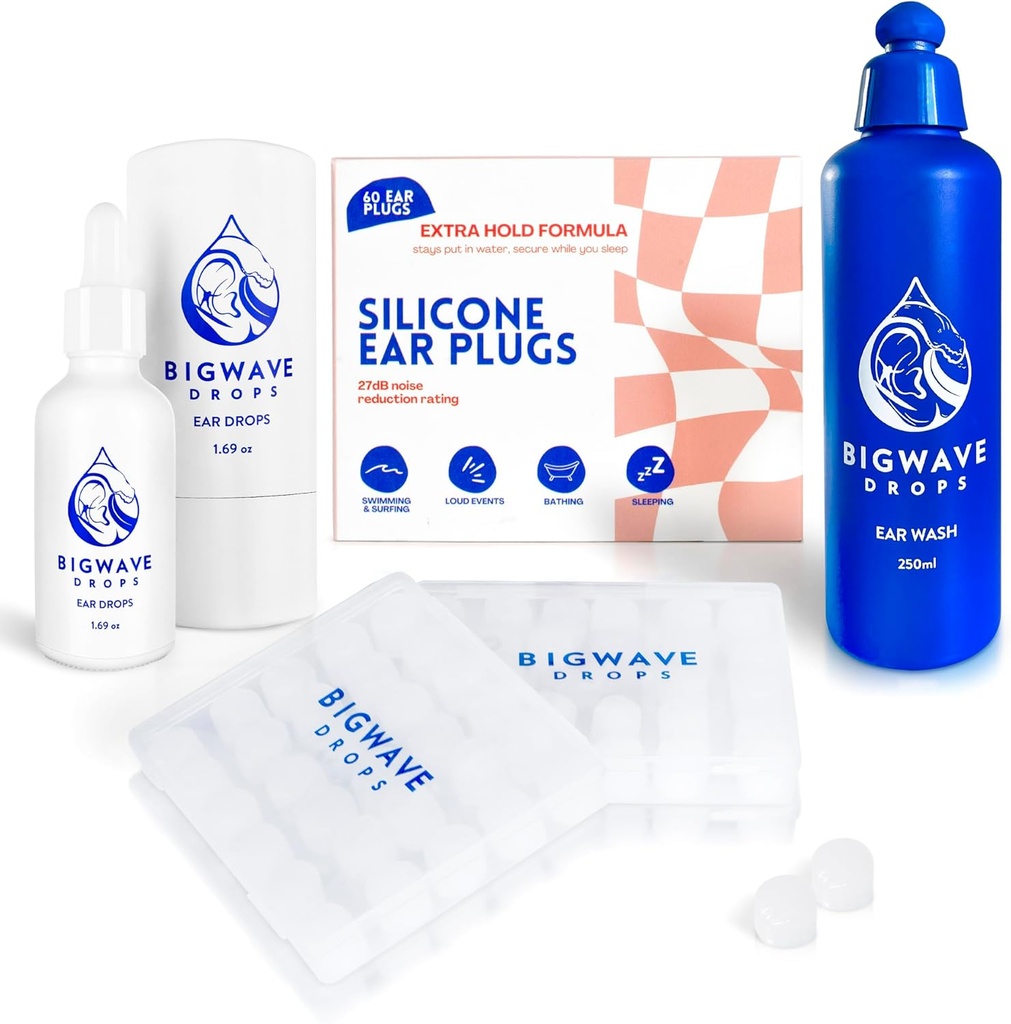 Zestaw do pielęgnacji uszu - zawiera krople do uszu, mycie uszu i silikonowe plugi do uszu - dla pływaków, sportowców, nurków, podróżników - Produkty do pielęgnacji uszu dla mężczyzn, kobiet, dzieci i dorosłych - Najlepszy prezent dla pływaków