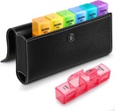 Sukuos Cotygodniowy pill Organizator 4 razy dziennie ze skórzaną skrzynką PU, duży 7-dniowy pill Box (Poranne południe Eve Bed), Codzienne pill Case dla witaminy / olej rybny / suplementy