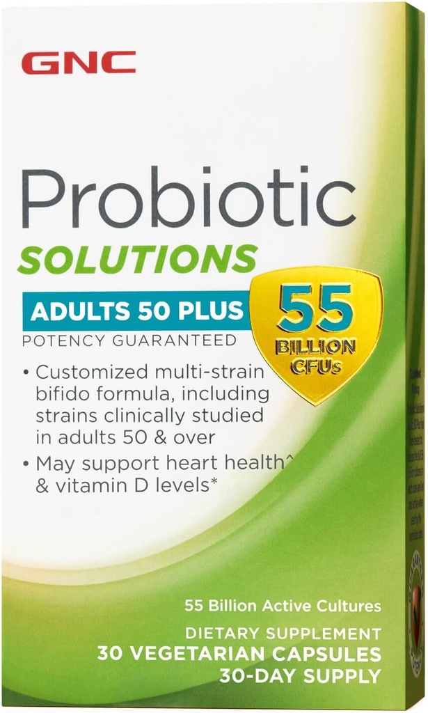 GNC Probiotic Solutions Dorośli, Zindywidualizowana formuła wegetariańska dla dorosłych 50 +, Wsparcie Digestive i immunologicznego zdrowia, 30 Kapsułki