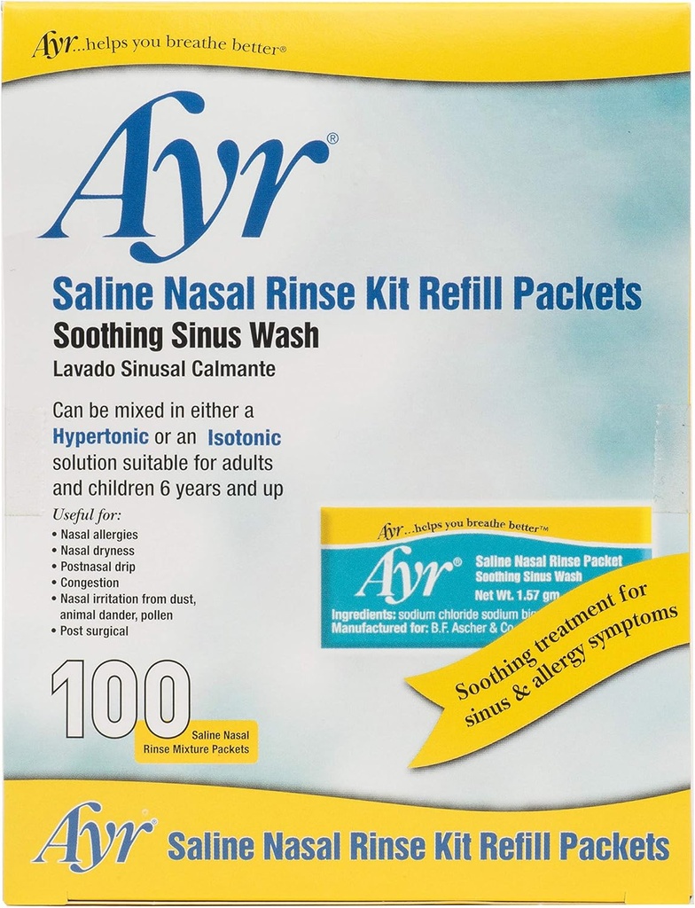 Ayr Saline Nasal Rinse Kit Refill Pakiety, 100- Liczenie pakietów (Opakowanie 2)