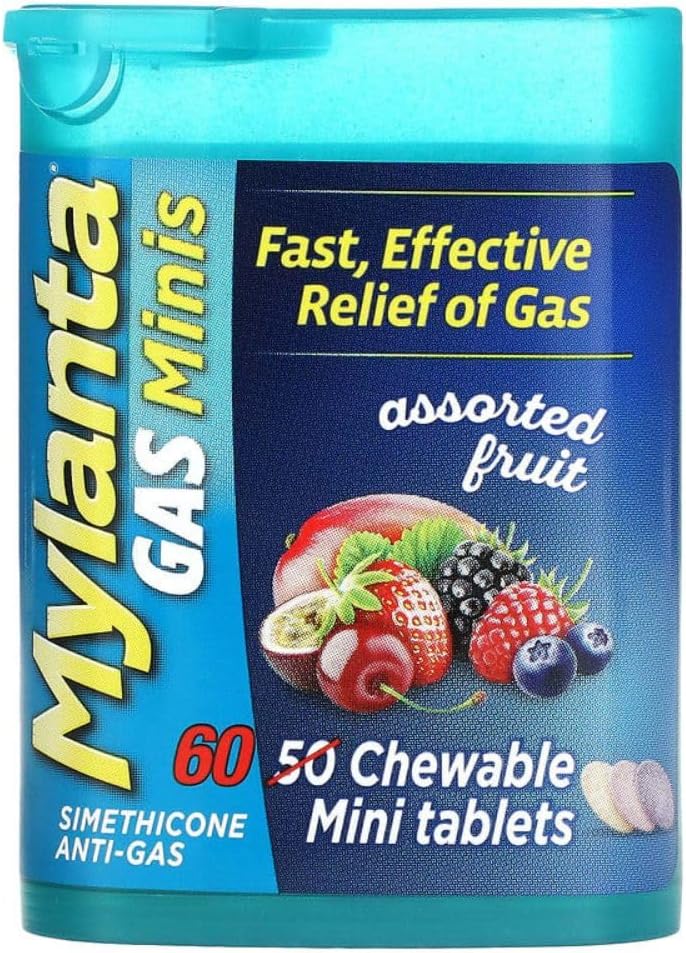Mylanta Gas Relief Tablets, Gas Minis, Różne owoce, 60 Ilość (Opakowanie po 1)