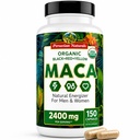 Organiczne kapsułki korzeniowe Maca dla kobiet i mężczyzn 2400mg na serwowanie - 150 pigułek czarny, czerwony, żółty suplement Maca - żelatynizowany makaroot, Non-GMO, wegan przez peruwiańskie naturalne