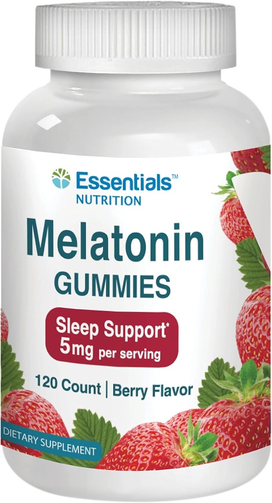 NLMUBR LUCKSIT PsinzmkMelatonina Gummies dla dorosłych przez Essentials Nutrition 124; Melatonina 5 mg Supplement Agregat 124; Gummeje Wegetariańskie 124; Berry Flavor - 120 Count