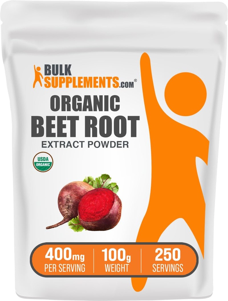 BulkSupplements.com Organic Beet Root Extract Powder - But Root Powder, Suplement tlenku azotu - Wegan & Gluten Free, 400mg na jedną porcję, 100g (3.5 oz) (Opakowanie po 1)