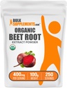 BulkSupplements.com Organic Beet Root Extract Powder - But Root Powder, Suplement tlenku azotu - Wegan & Gluten Free, 400mg na jedną porcję, 100g (3.5 oz) (Opakowanie po 1)