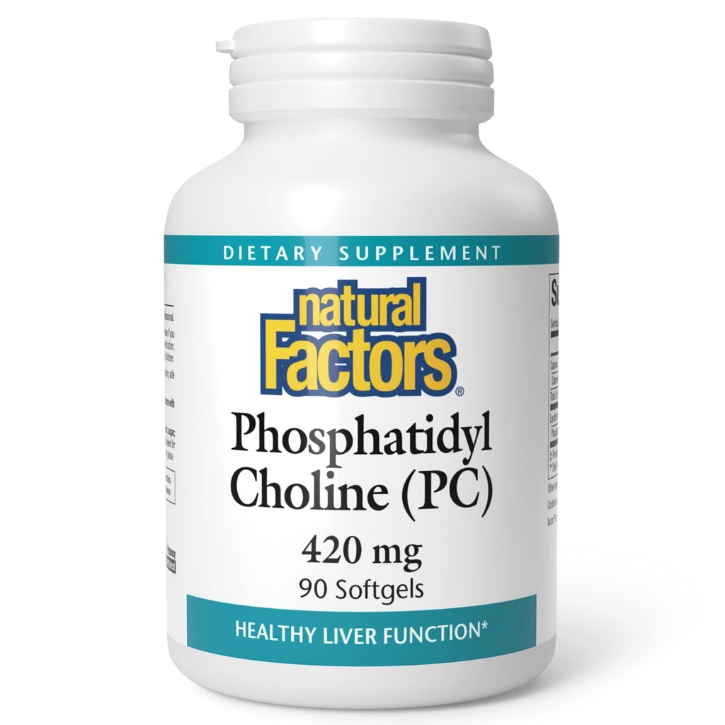 Czynniki naturalne - Cholina fosfatydylowa (PC) 420mg, wspomaga zdrową czynność wątroby, 90 żeli miękkich