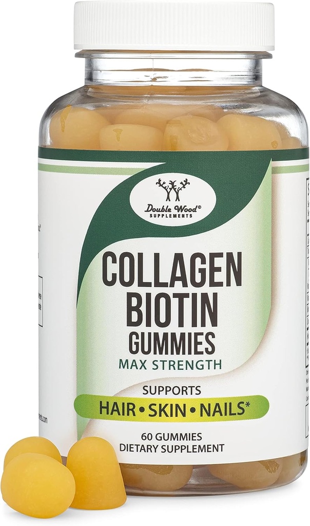 Kolagen Gummie dla kobiet Wspiera Starzenie (Max Siła - Wzmocnione z Biotin, Witamina C, Cynk, i Witamina E (Długowieczność dla kobiet i mężczyzn) 60 Włosy, Skóra i Nails Witaminy (Non-GMO) przez podwójne drewno