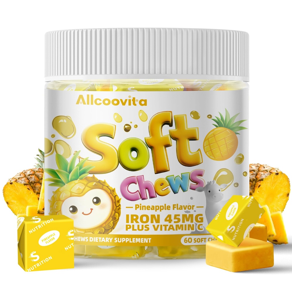 Żelazo miękkie żucie suplement z witaminą C 124; Ananas aromatyczny 124; Gluten wolny 124; Żelazo suplement dla kobiet i dzieci 124; 60 Hrabia 124; 2 Dostawa miesiąc