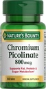 Nature 's Bounty Chrom Pikolinian, Wspiera tłuszcz, Białko i cukier Metabolizm, Suplement mineralny, 800 µg, 50 Tabletki
