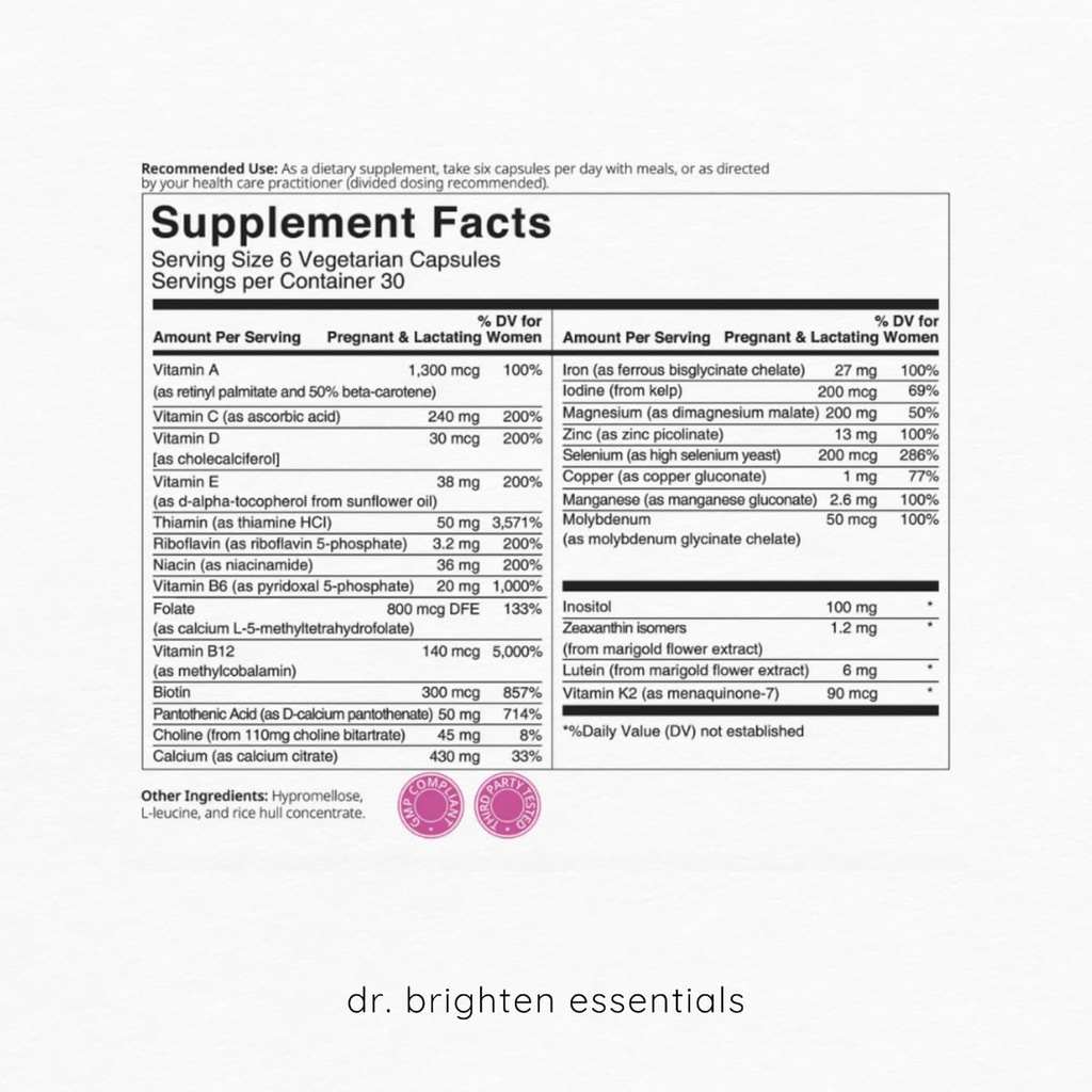 Dr Brighten Prenatal Plus i kobiecy Probiotyczny Zespół Wsparcia Ciąża - Witaminy, Minerały, Probiotyki, Prebiotyki, i Przeciwutleniacze dla ciężarnych lub karmiących matek, Non-GMO Wegan, No gluten