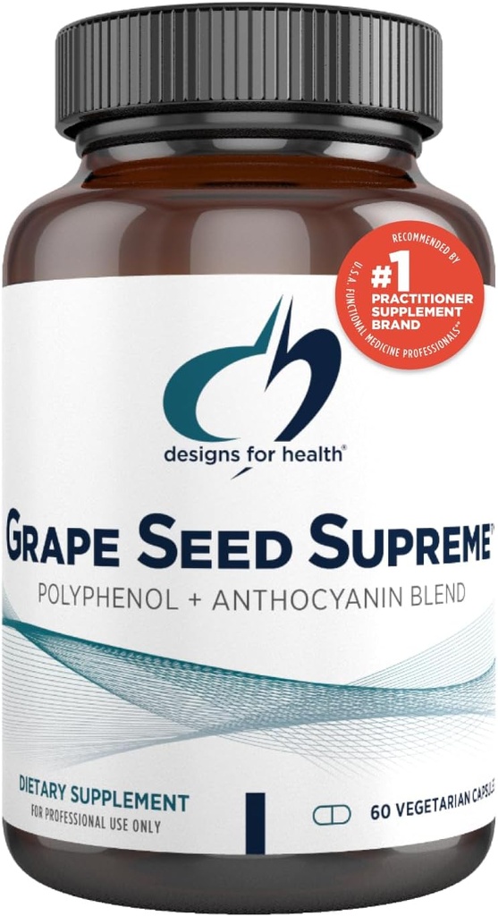 Designs for Health Grape Seed Supreme - 200mg Grapeseed Extract Supplement with Grape Skin + Muscadine Grape - Non-GMO Polyphenol + Anthocyanin Antioxidant Blend (60 Capsules)
