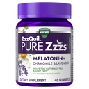 ZzzQuil Pure Zzzs Gummies melatonina, Pomoc senna, Melatonina 2 mg, z rumianku i lawendy, Melatonina Gummies snu, Pomoc senna dla dorosłych, Wildberry Vanilla Flavored, 48 Gummies snu