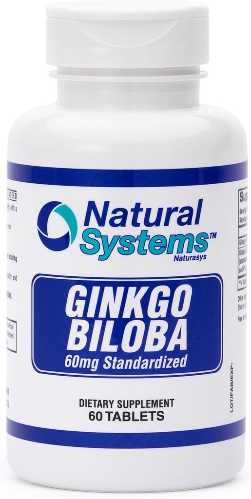 Ginkgo Biloba 60 mg by Natural Systems 60 Tablets - Gingko Biloba Powder Brain Supplement - Ginkgo Biloba Concentration Supplements - Witaminy pamięci dla mężczyzn i kobiet - Wzmocnienie suplementów energii