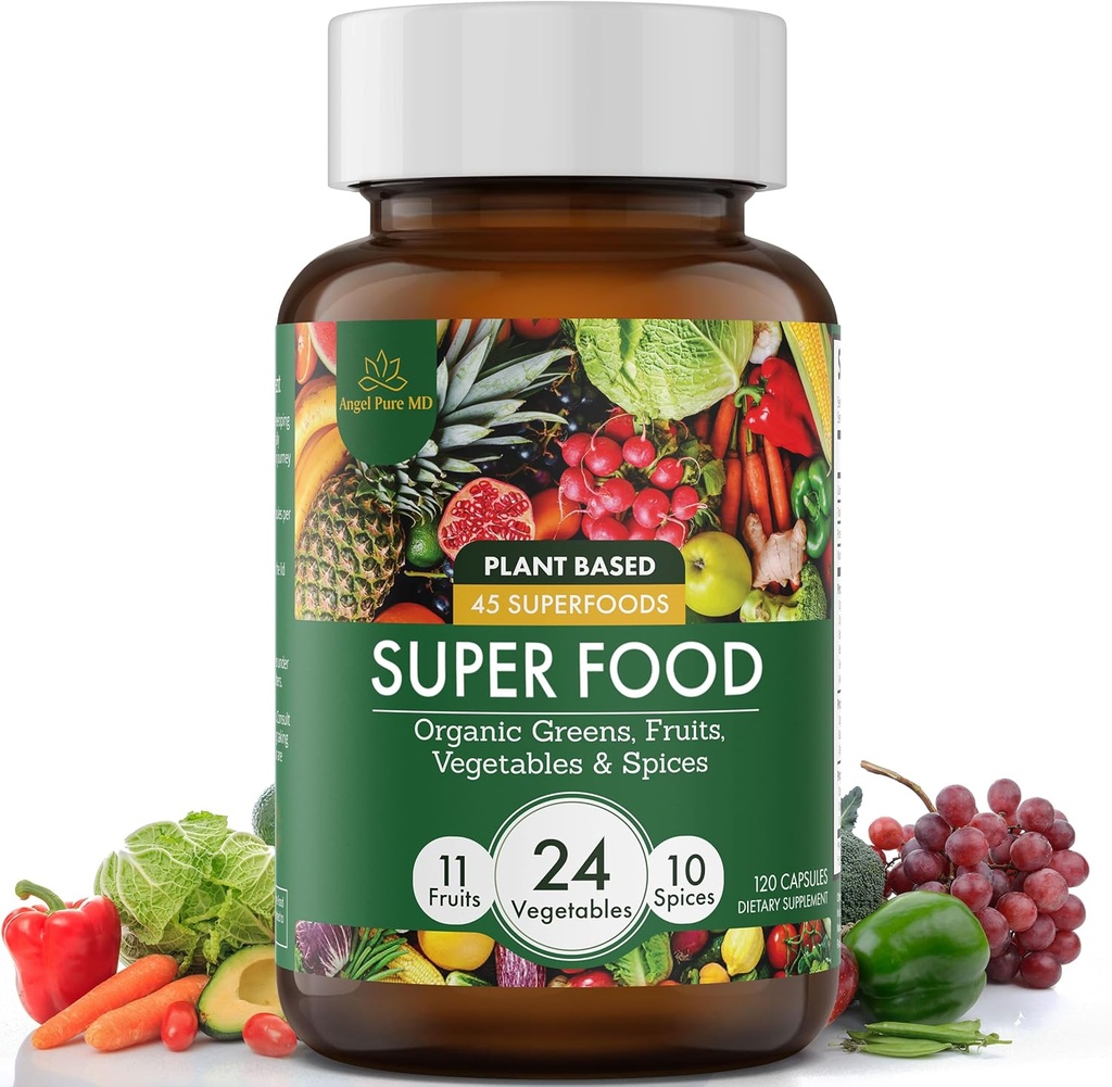 Super Greens and Reds Daily Fruits and Veggies Supplement: USDA Organic Superfood Greens Supplement, Cruciferous Vegetable Capsules, Vegetable Supplements for Adults Energy, Immunity, Gut Health 120ct