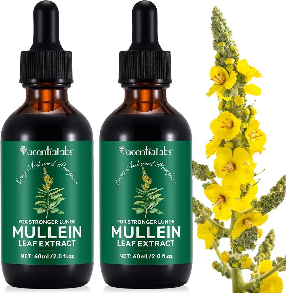 Mullein Drops for Lungs, Mullein Leaf Extract for Lungs, Mullein Leaf Drincture Drops, Powerful Mullein Leaf Liquid Extract Drops, Vegan Mullein Leaf Sublingual Szybkie wchłanianie, 4 OZ