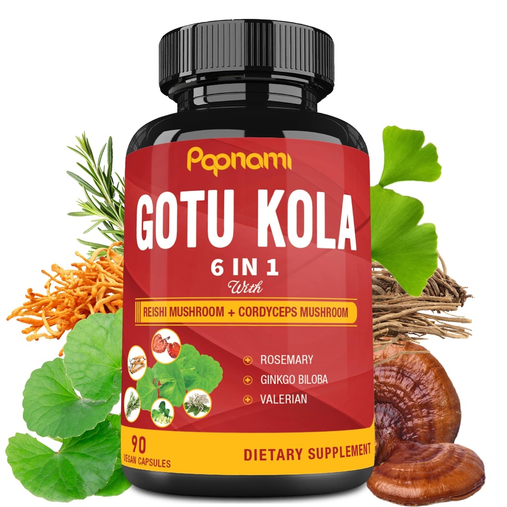 Organic Gotu Kola Extract Kapsułki z Reishi, Cordyceps, Rosemary, Gingko Biloba & Valerian Root - 90 Liczy na 3 Miesiące - Pomaga Mózg, Immunitet, Skóra & Serce Zdrowie