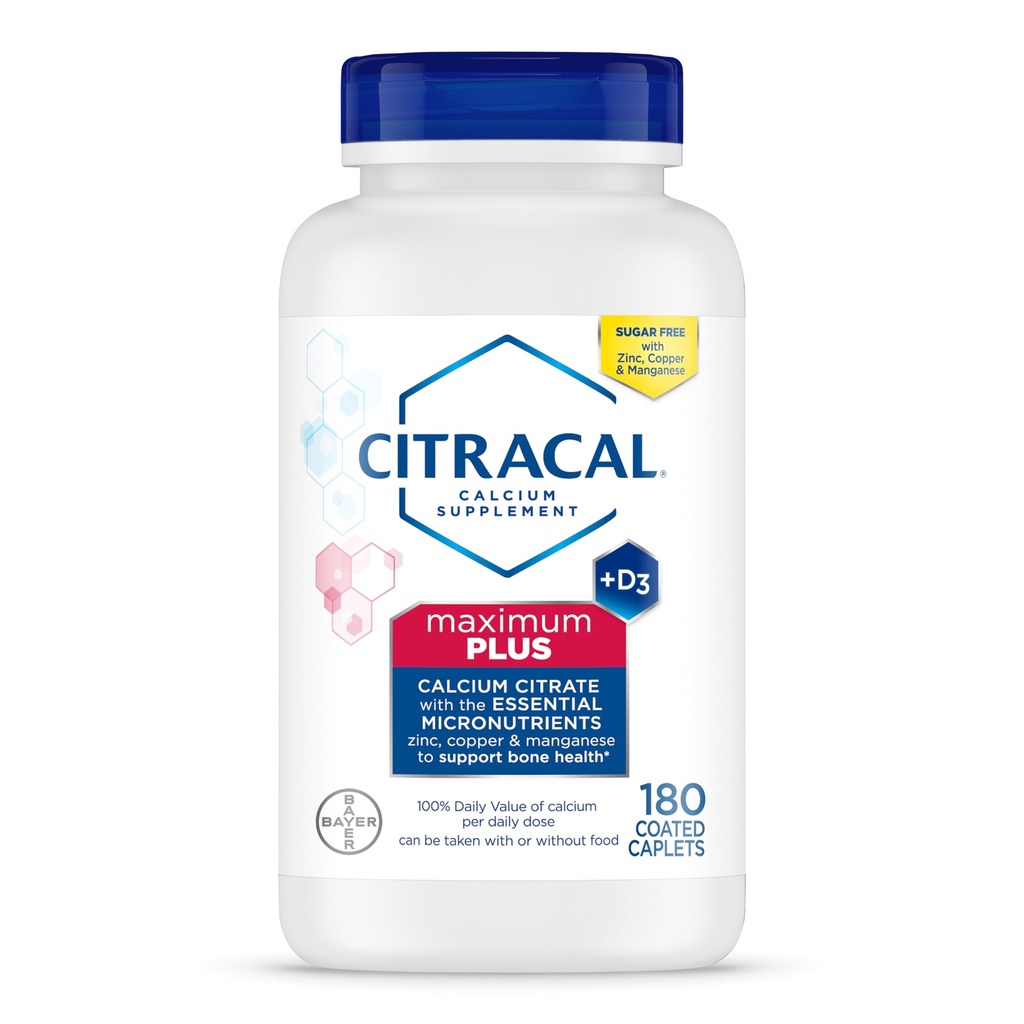 Citracal Maximum Plus suplement wapnia - Wapnia cytrynian z witaminą D3, Cynk, i zasadnicze minerały dla wsparcia zdrowia kości, Wiek 12 +, 180 Licznik (Packaging May Vary)