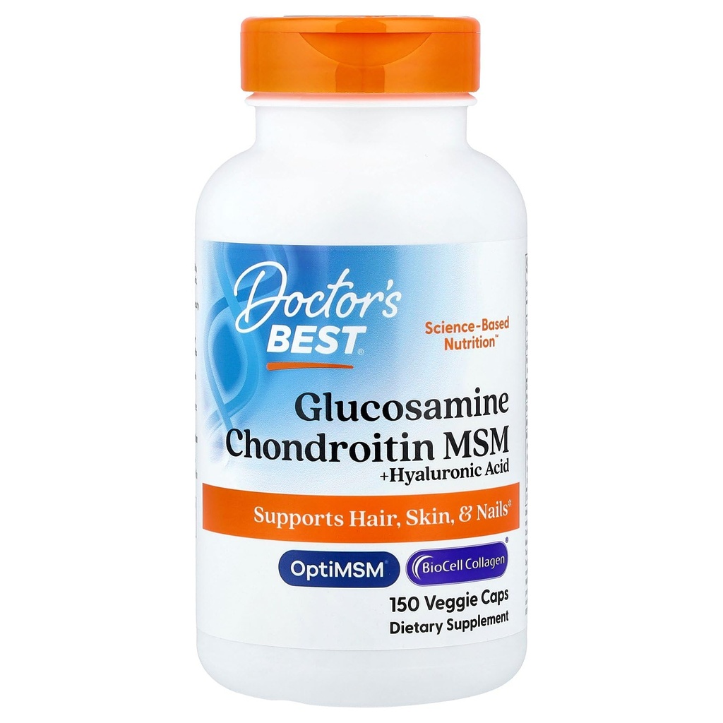 Najlepsze Glukozaminy Chondroitin MSM + Kwas hialuronowy z OptiMSM Wyposażony w Biocell Collagen, Joint Support, Non-GMO, Gluten & Soy Free, 150 Czapki