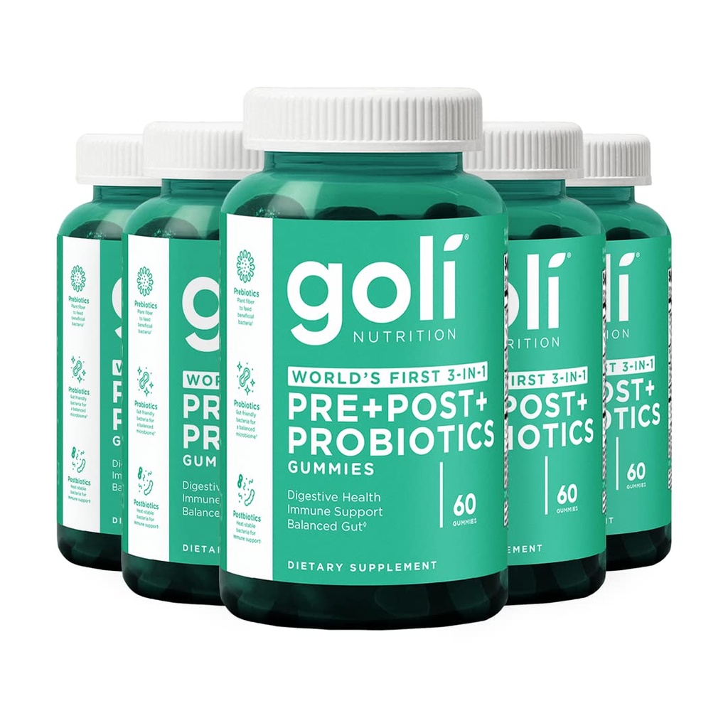 Goli Nutritional Supplement, Pre + Post + Probiotyki Gummy - 300 Count - Pierwszy na świecie 3- in-1 Gluten- Free, Wegan, Non-GMO i Żelatyna - Free.