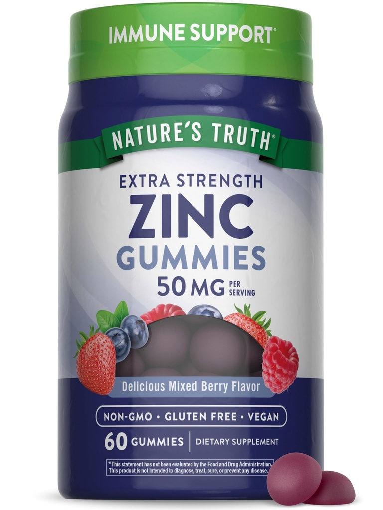 Nature 's Truth Gummies Cynk dla dorosłych 124; 50 mg 124; 60 Hrabia 124; Wegan, Non-GMO & Gluten Free Extra Supplement Siła 124; Mieszane Berry Flavor