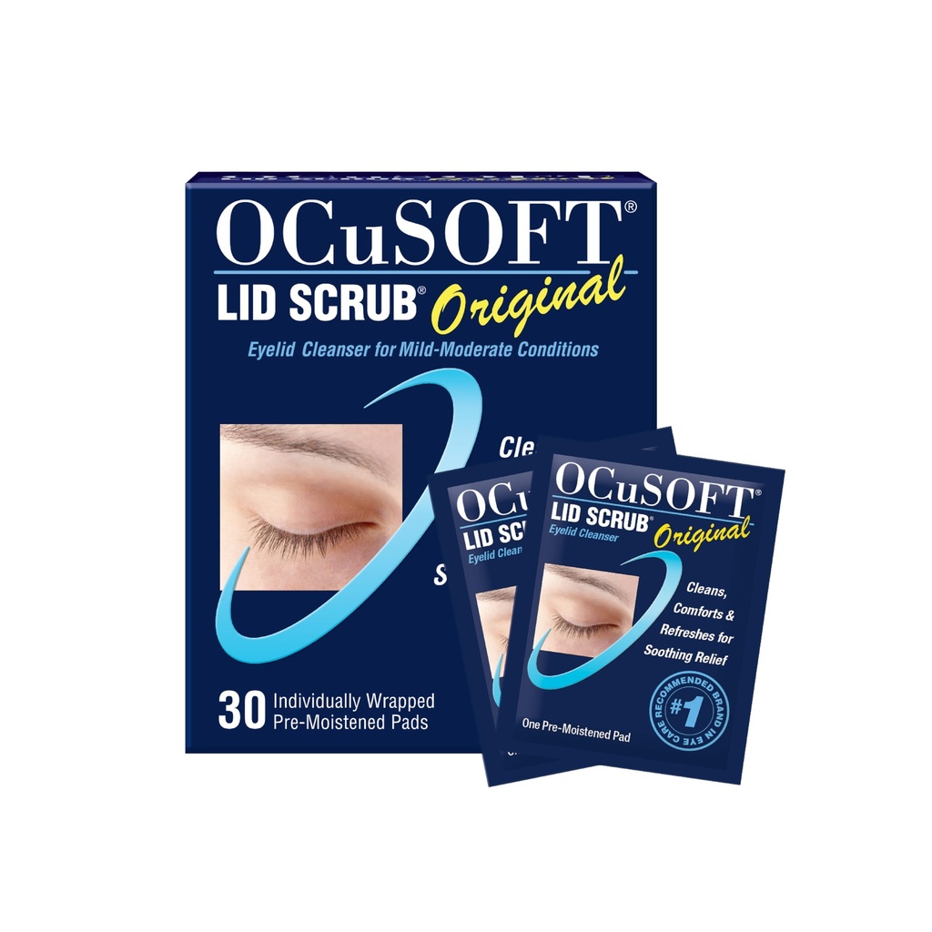 OCuSOFT Lid Scrub Original Eyelid Cleanser - Nawilżone chusteczki do oczu dla łagodnych do umiarkowanych warunków - Eyelid Cleanser to Clean, Comfort & Soothe Irritated Eyelids - 30 Count