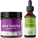 Zestaw HERBAMAMA Milk Thistle and Liver Support Complex Kit - Zestaw zestawów do mleka Tistle Gummies & Liver Detox Liquid Complex 4 fl oz - Vegan, Non-GMO, Alcohol- Free - 2 Pack