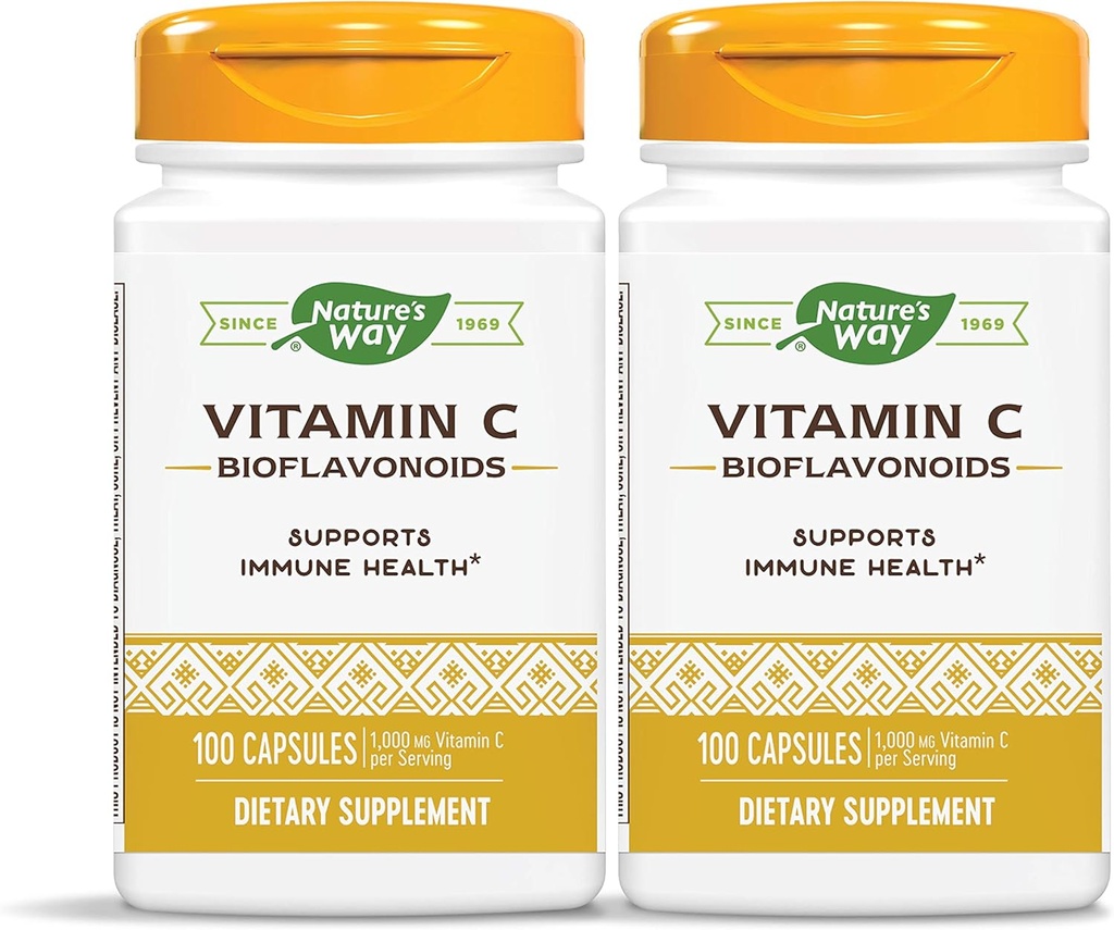 Natura 's Way Witamina C 500 mg z bioflawonoidami, 1000 mg Witamina C na serwowanie, 100 Kapsułek, Opakowanie po 2