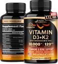 Witamina D3 K2 - Witamina D3 10000 iu & K2 jako MK- 7 120 mcg - Wsparcie immunologiczne i nastrojowe, dla zdrowia kości i zębów - z magnezem, cynku i witaminy C & B12 - Wysoko Biodostępne - Made in USA, 240 Kapsułki