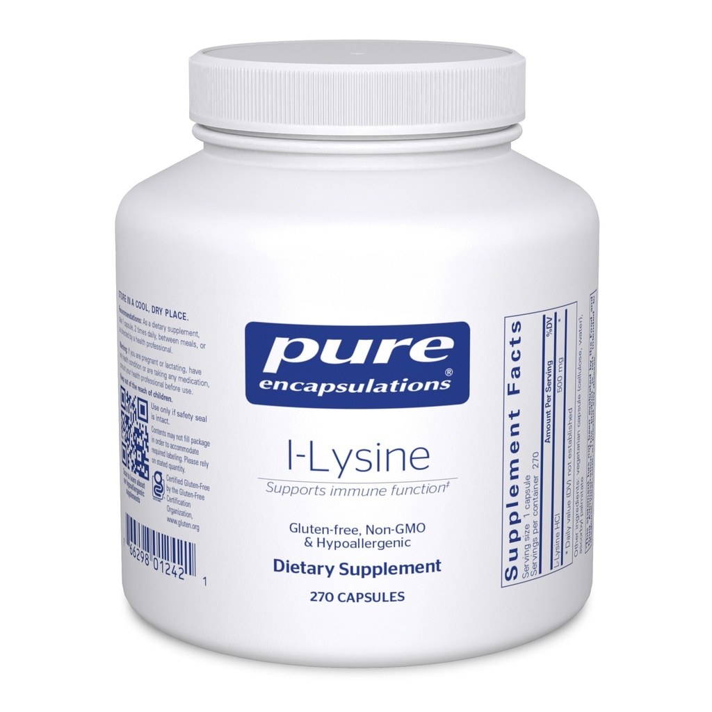 Pure Encapsulations L- Lysine - Esential Amino Acid Supplement for Immune Support & Gum, Lip Health * - with L- Lysine HCl - 270 kapsułki