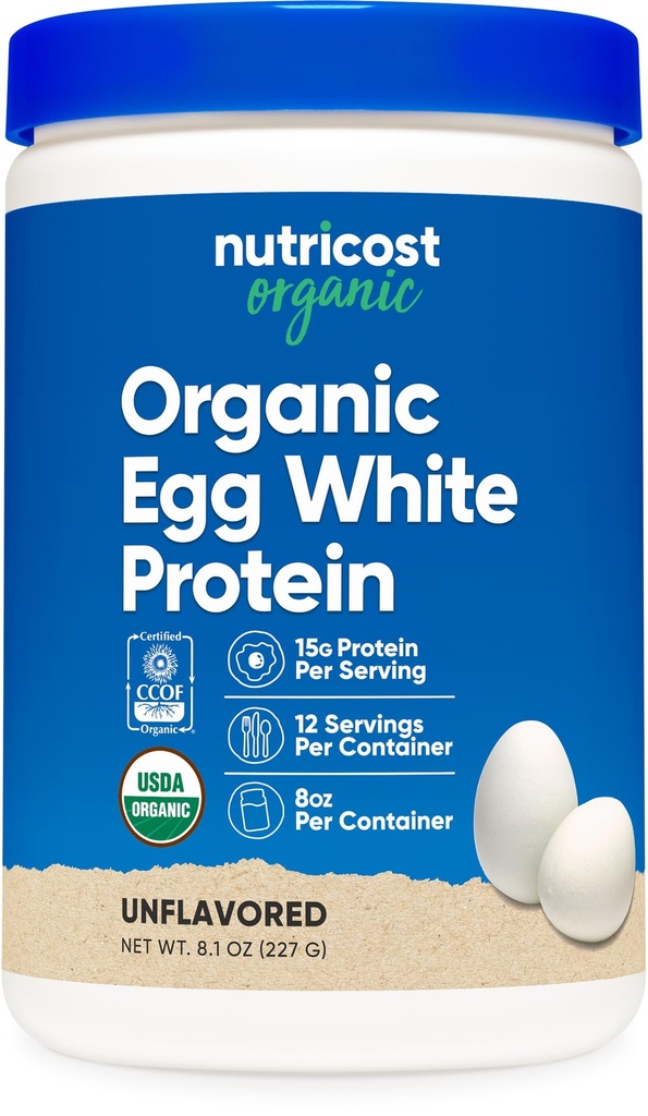 Nutricost Organic Egg White Protein Powder 8oz (Unflavored) - 15 Grams Protein Per serving, GMO- Free, Gluten Free