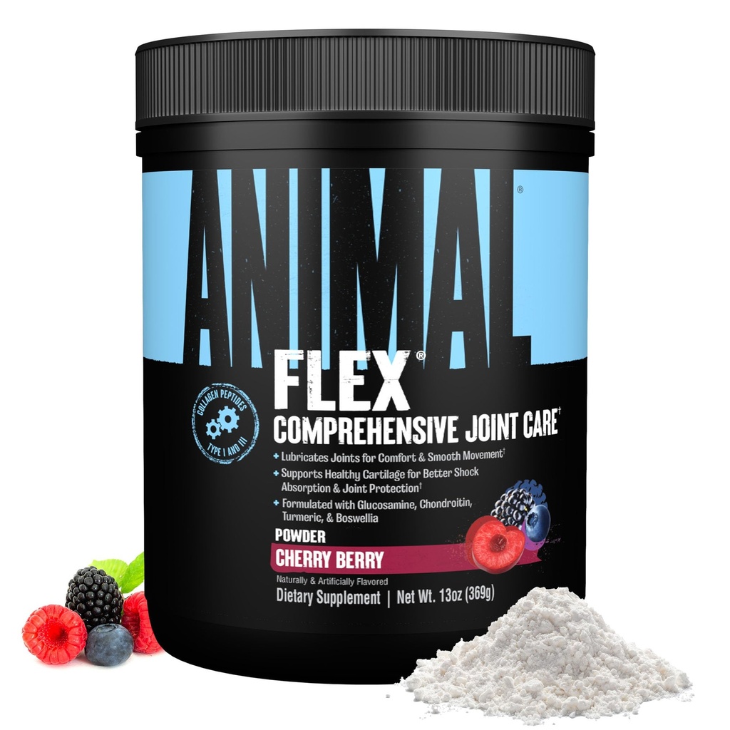 Proszek Flex Animal - Joint Supplement for Pain Relief, Naprawa i Przywracanie Mięśnie z Turmeric, Glukozamina, Chondroitin, MSM, Collagen i Boswellia, Great Desting Cherry Flavor, 30 Scoops