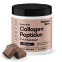 Perfect Keto Collagen Peptydes Proszek do peptydów z olejem MCT, Zhydrolizowany Kolagen, Suplement typu I i III, Gluten Free, Karma trawiasta, Niski Carb, Keto Coffee Creamer, Kolagen dla kobiet i mężczyzn, Czekolada