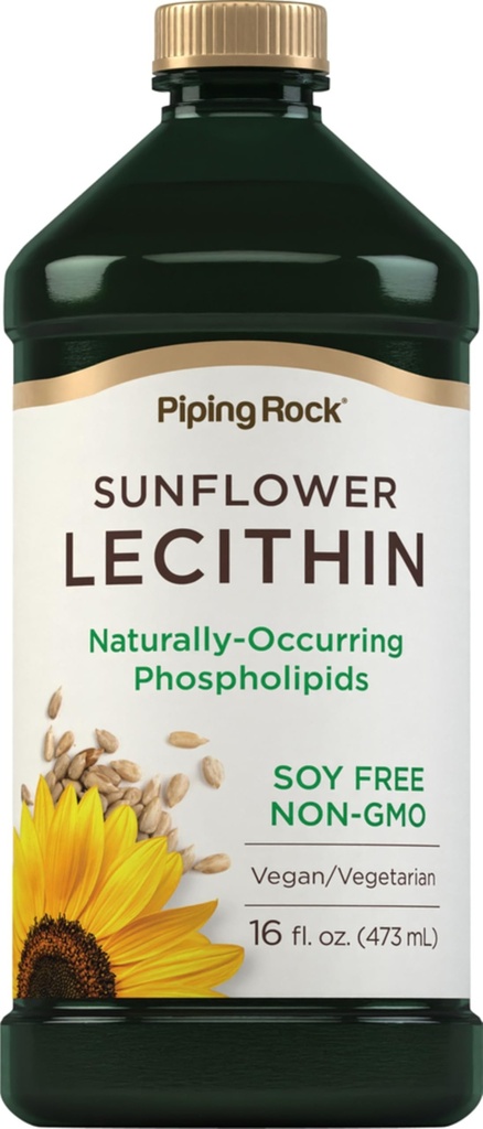 Piping Rock Lecithine Liquid Supplement Equipment 124; 16 oz Oil Equipment 124; Naturally-Ocurring Fosholipids Equipment 124; Vegan, Soy Free, Non-GMO, Soy Free, Gluten Free