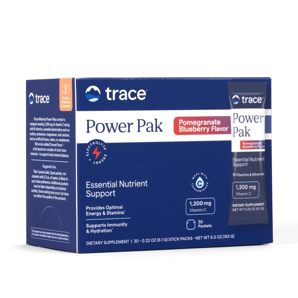Ślad Minerały Power Pak Multivitamin i Multimineralne Pakiety - Wsparcie elektrolitowe - 1200 mg Witamina C Plus 70 Pomegranat Blueberry Flavor - 30 Pakiety