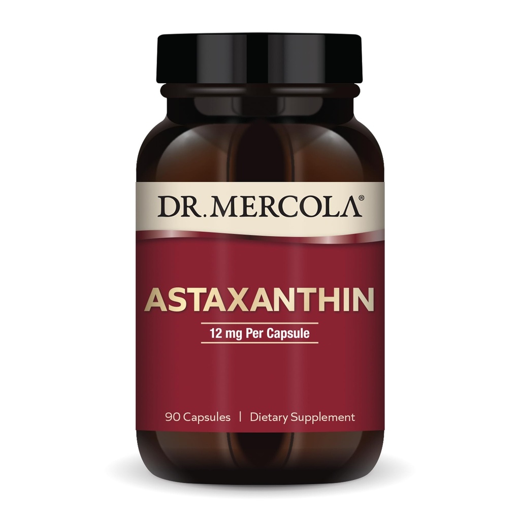 Dr Mercola Organic Astaxanthina - 12 mg Astaxanthina - Potężne wsparcie przeciwutleniacze - Organic Microalgs Extract - Non-GMO, Gluten- Free & Soy- Free - 90 Kapsułki (90 Słupki)