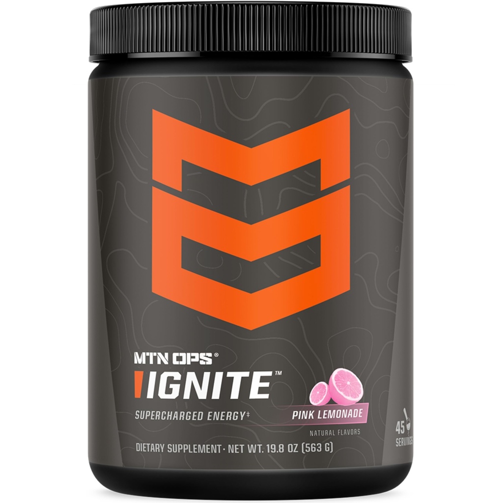 MTN OPS Ignite Energy Drink Powder, Gluten Free Nootropic Supplement Drink Mix, L Arginina, L Cytrulina, Kofeina i Nootropic Sugar Free Drink Mix, 45 Słupki, Różowa Lemoniada